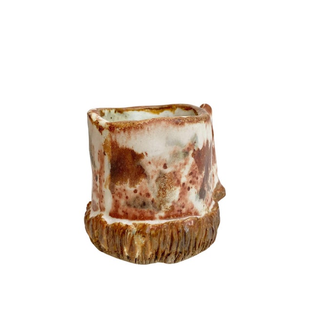 Rustic 1990s Signed Artisan Wheel Thrown Rustic Textured Stoneware Mug For Sale - Image 3 of 6