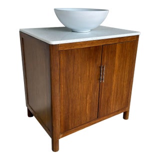 Modern Mahogany Vessel Sink Vanity For Sale