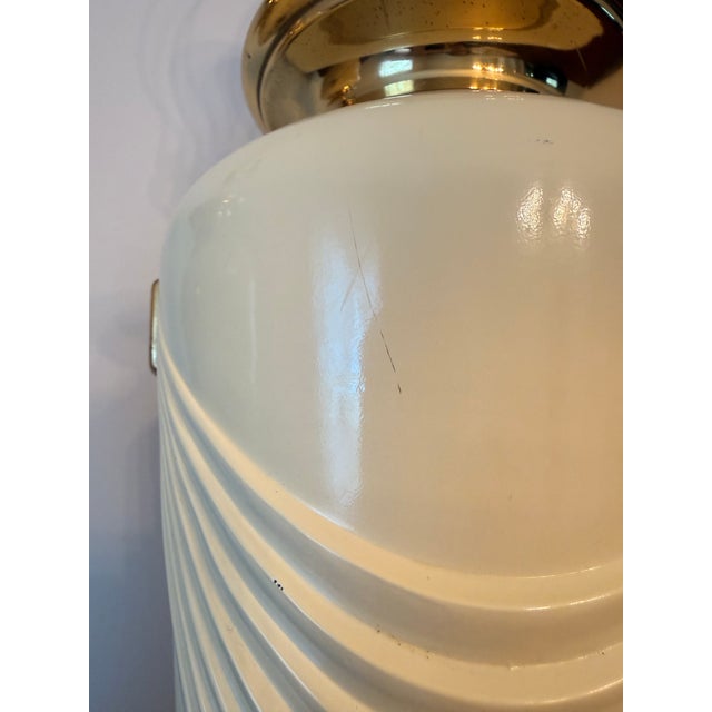 Metal Vintage Hollywood Regency Brass & Cream Ceramic Drape Table Lamps - A Pair For Sale - Image 7 of 12