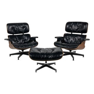 Rare Pair of Early Rosewood Eames Lounge Chairs For Sale