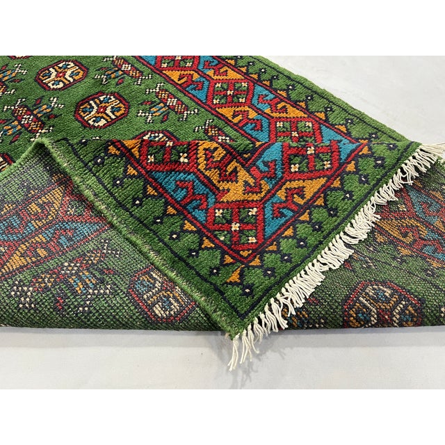 Green Tribal Geometric Hallway Runner Rug With Red and Turquoise Border, 2'9" X 16'1" For Sale - Image 13 of 13