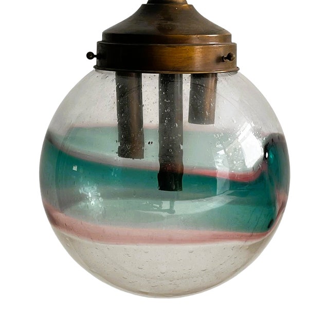 Large Space Age Murano Glass Pendant Light with Colored Bands, 1970s For Sale