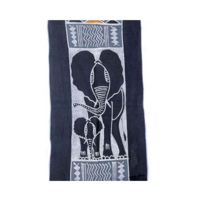 Early 20th Century Early 20th Century Elephant Batik Black Table Runner For Sale - Image 5 of 7
