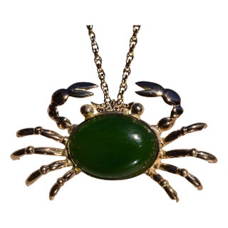The Mullion: Rose Gold Crab Pendant with Nephrite Jade Center For Sale