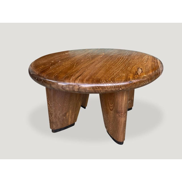 Brown Andrianna Shamaris Midcentury Couture Teak Wood Low Profile Round Coffee Table For Sale - Image 8 of 18