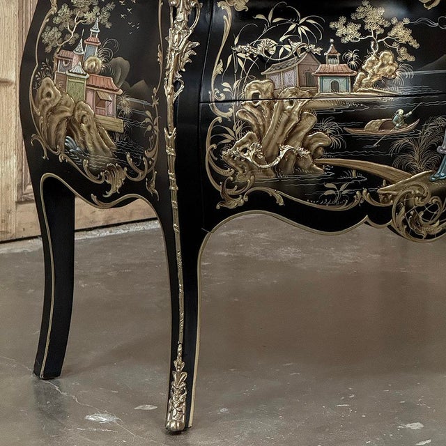 Antique French Chinoiserie Black Lacquer Bombe Commode For Sale In Dallas - Image 6 of 16