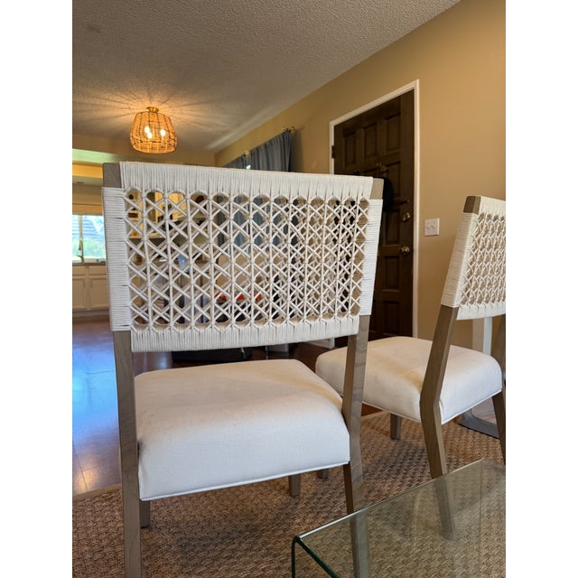 These are great as side or accent chairs. The distinctive back is beautifully hand woven of fine off white rope in a...
