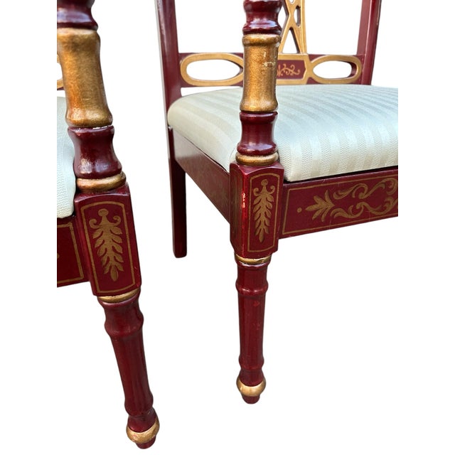 1980s Maitland Smith Style Chinoiserie Side Chairs Red and Gold - A Pair For Sale - Image 5 of 13