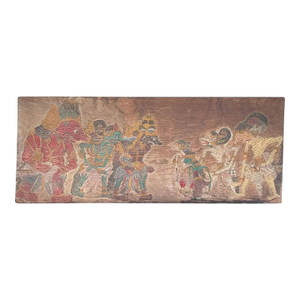 Antique Javanese Teak Wood Panel Wayang Mythology, Circa 1920
