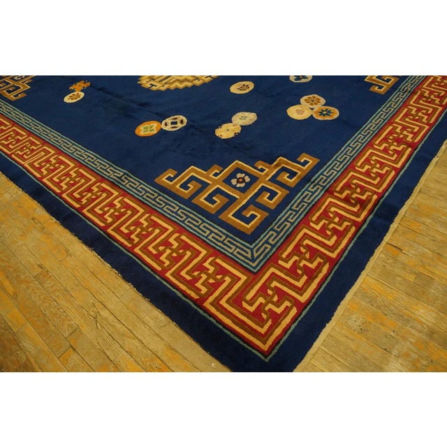 Navy Blue 1920s Navy Blue Medallion Greek Key Antique Chinese Art Deco Carpet 9' 2''x 12' Knotted Wool Rug For Sale - Image 8 of 9