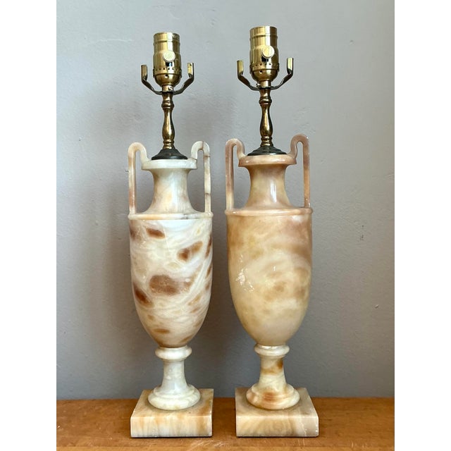 Mid-Century Modern Vintage Onyx Urn Lamps - A Pair For Sale - Image 3 of 12