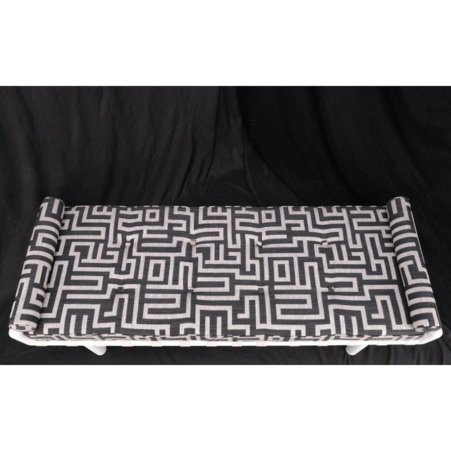T.H. Robsjohn-Gibbings White Lacquered Walnut Daybed New Abstract Upholstery For Sale - Image 9 of 13