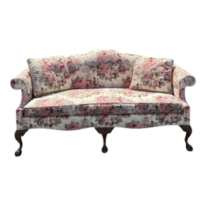 Vintage Floral Humpback Sofa With Carved Claw-and-Ball Feet