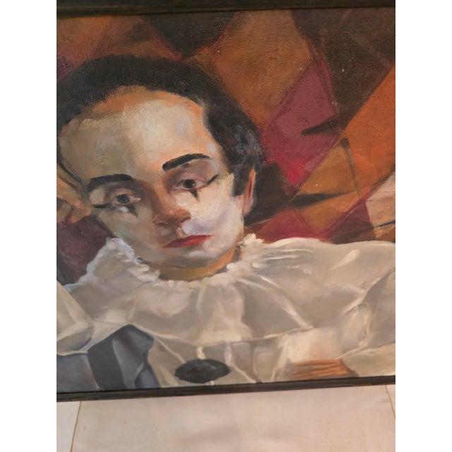 1950s Vintage Mid Century Modern Signed Painting Harlequin Jester For Sale - Image 5 of 11