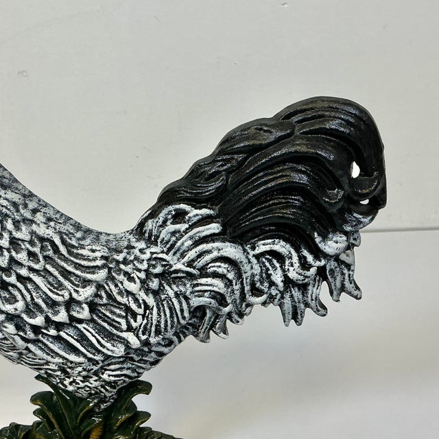 1950s Vintage Americana Arts & Crafts Farmhouse Cast Iron Rooster/Chicken Doorstop. For Sale - Image 9 of 12