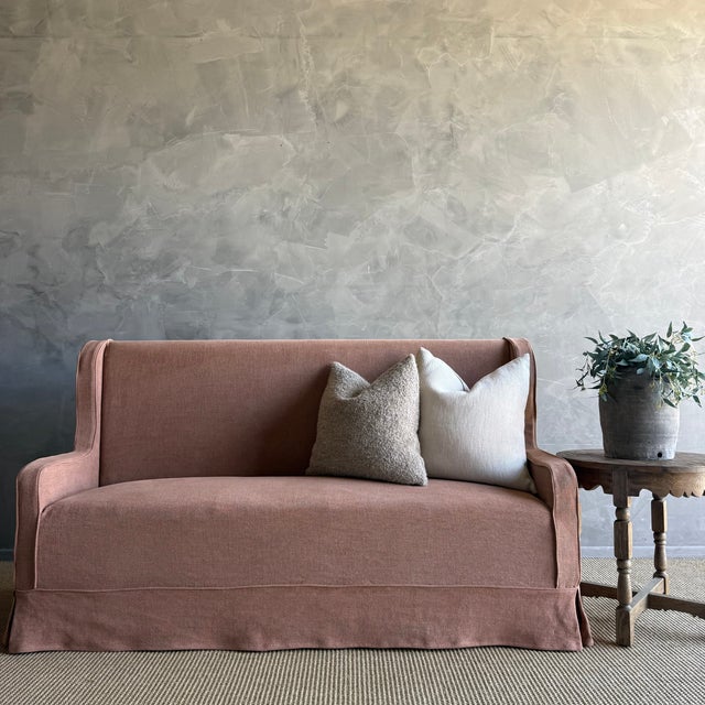 Terra Cotta Brussels Slip Covered Settee Bench For Sale - Image 8 of 9