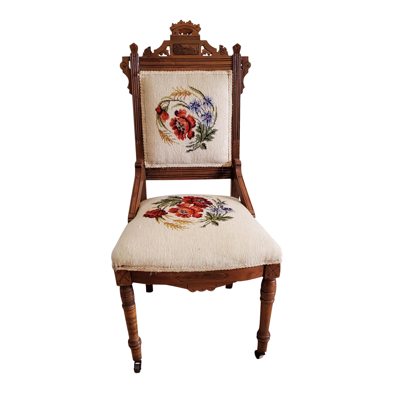 Victorian Eastlake Walnut Side Parlor Chair Chairish