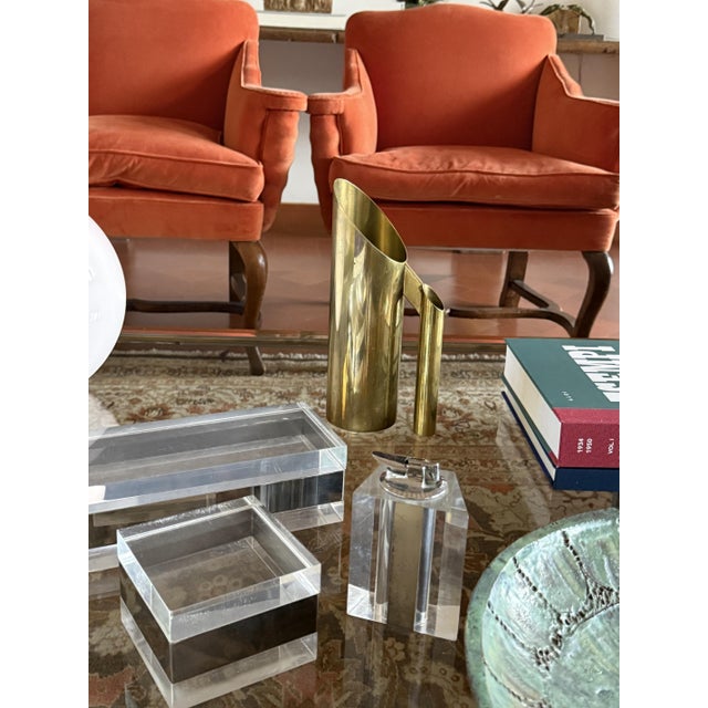 Exclusive Hollywood regency brass jug / vase Kaleb Italy 1970s brass H 27,5 - 15 × 8 cm Manufacturer's mark stamped on...