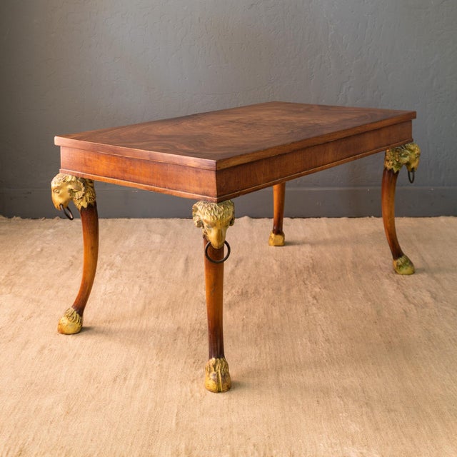 Giltwood Rams Head and Hoofed Saber Leg Burlwood Coffee Table For Sale - Image 12 of 18