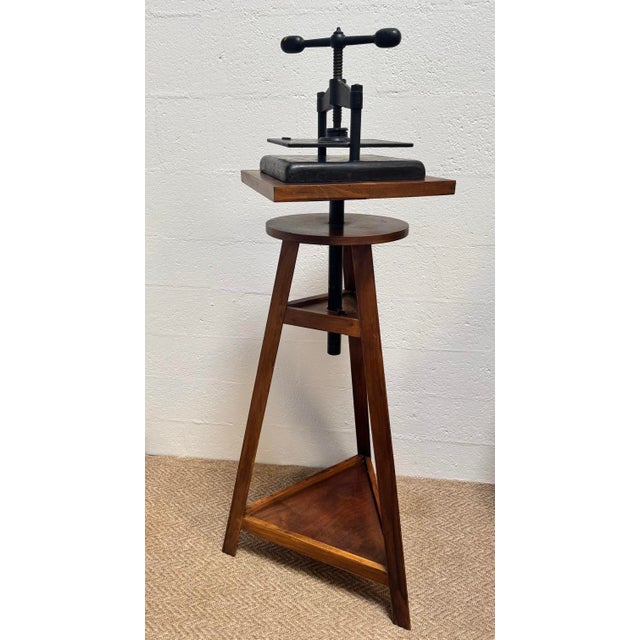Industrial Antique Cast Iron Book Press on Workshop Tripod Stand, 1890s For Sale - Image 3 of 18