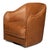 A continuous curve of chestnut-brown leather forms the back and sloping arms, bringing the lounge chair's shell together...