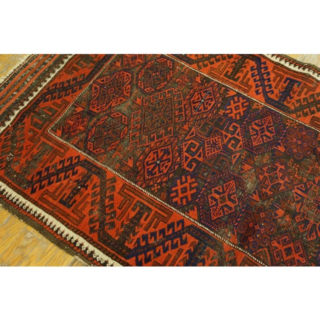 Late 19th Century Incredible Red-Raspberry Background Color With Geometric Design Antique Persian Baluch Rug For Sale - Image 5 of 12