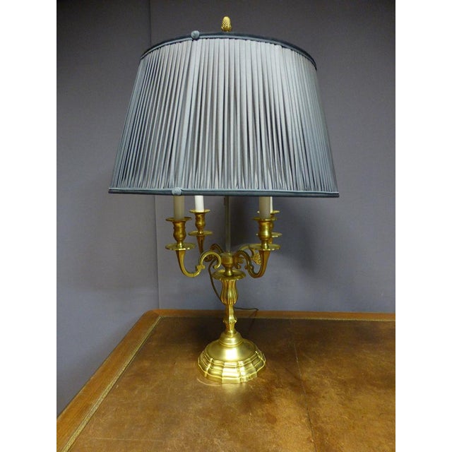 Metal Large Lamp in Gilded Bronze with Pleated Silk Shade For Sale - Image 7 of 8