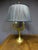 Metal Large Lamp in Gilded Bronze with Pleated Silk Shade For Sale - Image 7 of 8