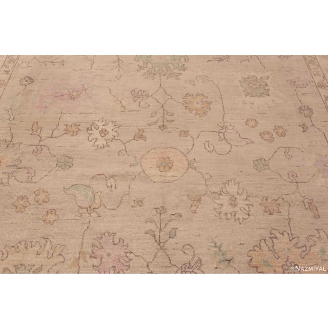 Neutral Tribal Floral Modern Turkish Oushak Design Area Rug For Sale - Image 4 of 6