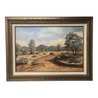 Large Vintage Western Mountain & Desert Landscape Signed & Framed Painting For Sale