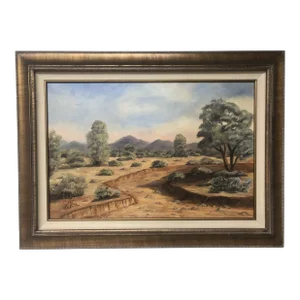Large Vintage Western Mountain & Desert Landscape Signed & Framed Painting