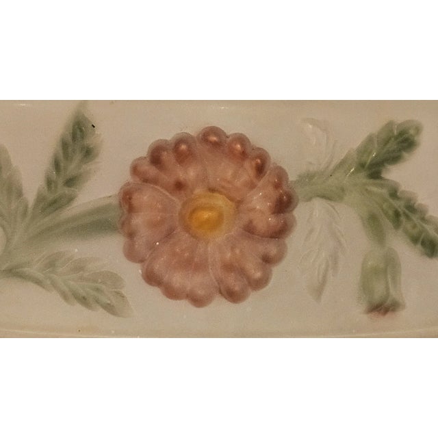 American 1930s Vintage Reverse-Painted Glass Lamp Shade With Raised Floral Design For Sale - Image 3 of 12