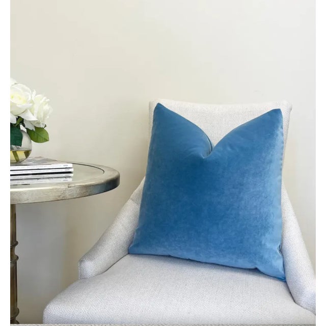 Modern Cornflower Blue 20x20 Velvet Throw Pillow With Feather Down Insert For Sale - Image 3 of 5