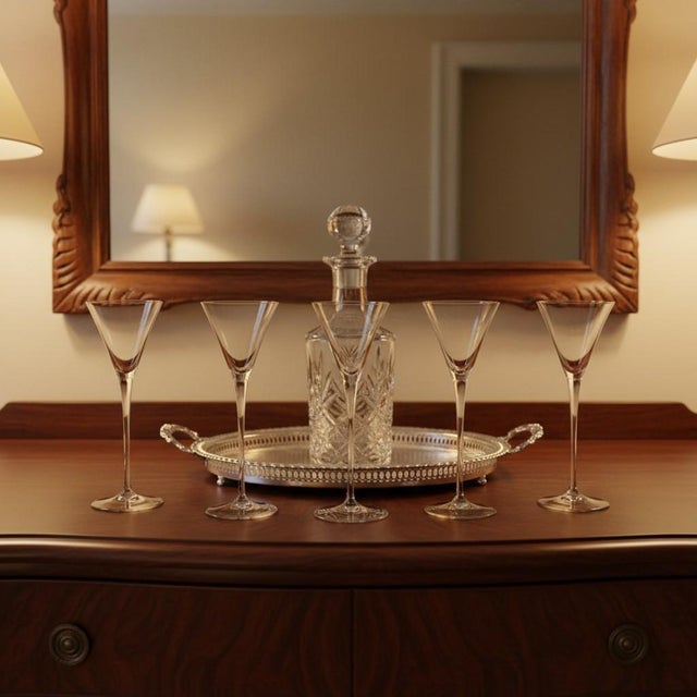 Vintage Dansk Crystal Cordial Glasses Set 5-Clear-Long Stem-Liqueur Barware For Sale - Image 9 of 11
