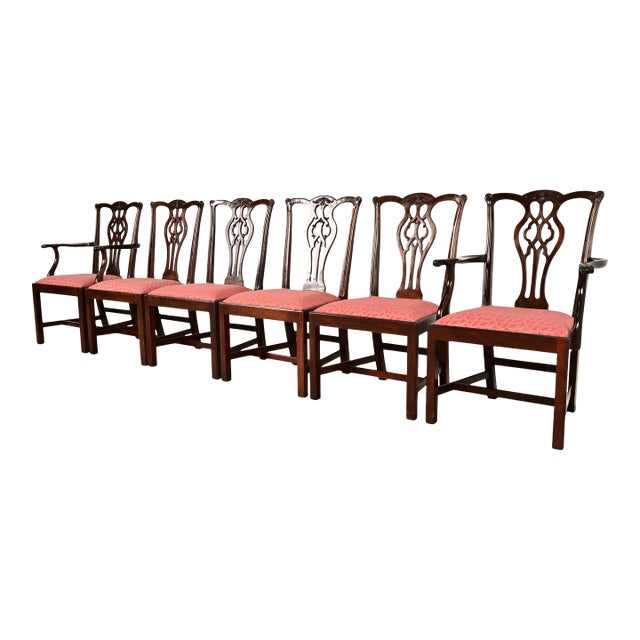 Stickley Georgian Carved Mahogany Dining Chairs, Set of Six For Sale