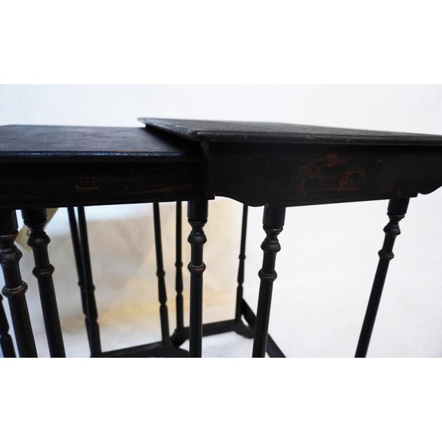 20th Century Antique Victorian Black Lacquer Nest of 3 Tables For Sale - Image 14 of 18