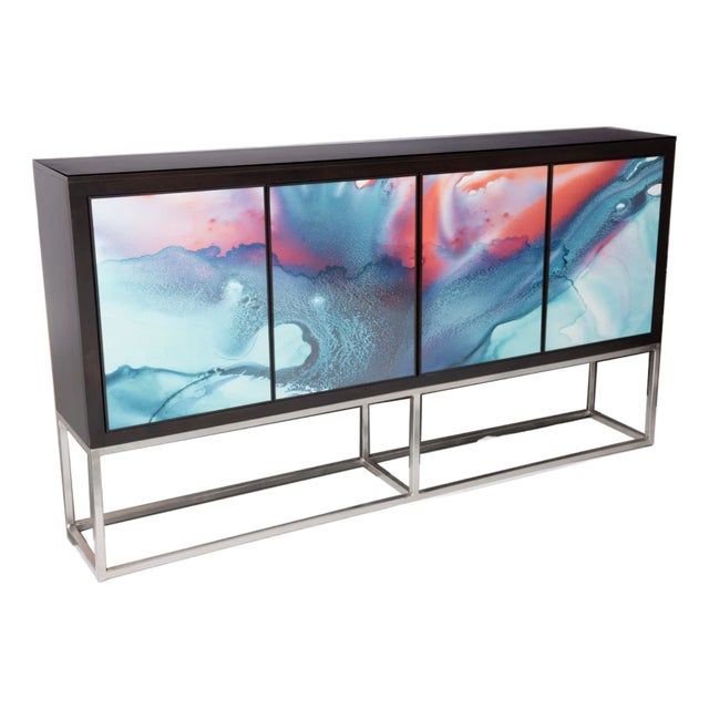 Lake Shore Solid Wood Sideboard With Watercolor Doors For Sale