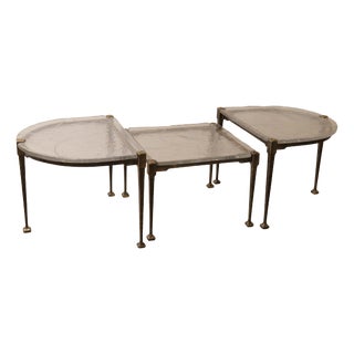 Brutalist Wrought Bronze and Crystal Glass Coffee Table by Lothar Klute, 2001, Set of 3 For Sale