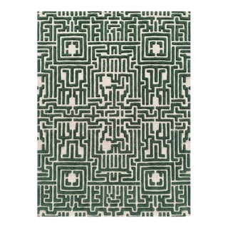 Theseus Hand-Tufted Maze Rug, Boxwood Green, 9x12 For Sale