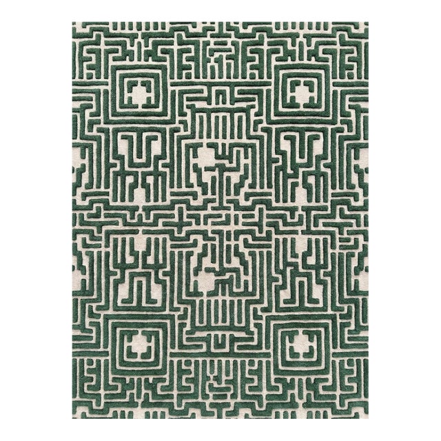 Theseus Hand-Tufted Maze Rug, Boxwood Green, 9x12 For Sale