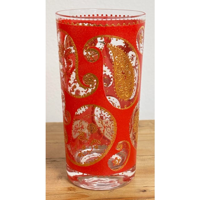 Culver Ltd. Vintage MCM Culver Ltd. Attr. Red and Gold Paisley Glasses, S/4 For Sale - Image 4 of 6