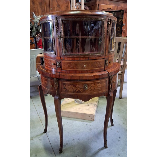 Louis XV Marquetry Desk and Display Cabinet, 1890s For Sale - Image 3 of 10