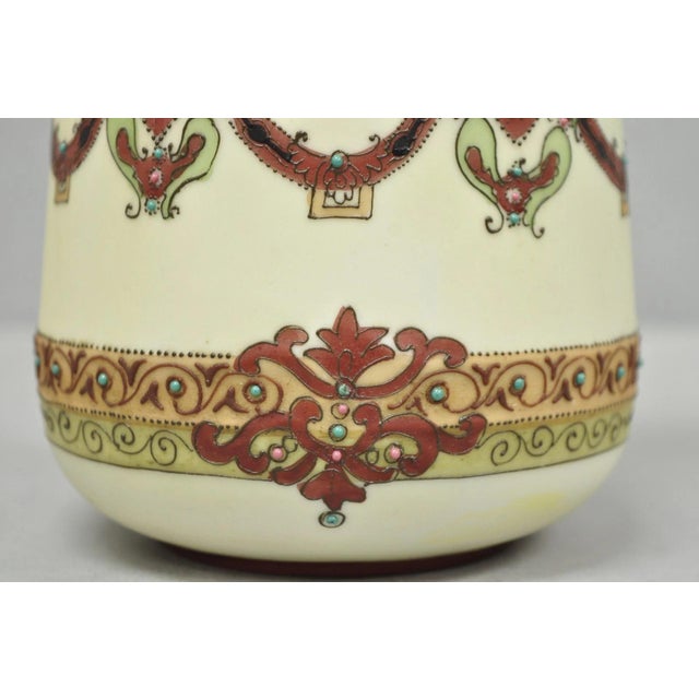 Antique Nippon Hand Painted Porcelain Countryside Moriage Tall Twin Handle Vase For Sale - Image 9 of 18