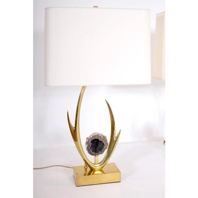 These sculptural table lamps were designed by Willy Daro. They feature amethyst geodes. Signed by Maker, European Plug (up...