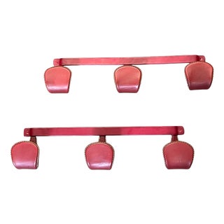 Vintage Stitched Leather Coat Rack by Jacques Adnet, 1950s, Set of 2 For Sale