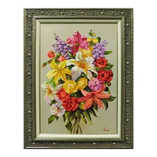 Suavez Ramo De Flores Original Painting With Custom Frame Flower For Sale