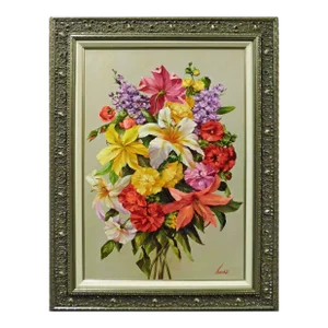 Suavez Ramo De Flores Original Painting With Custom Frame Flower