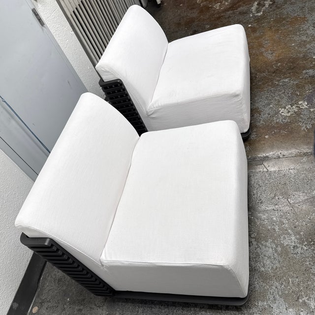 2020s Thomas Bina & Ronald Sasson for Restoration Hardware Trelica Aluminum Swivel Outdoor Chairs, Pair For Sale - Image 5 of 12