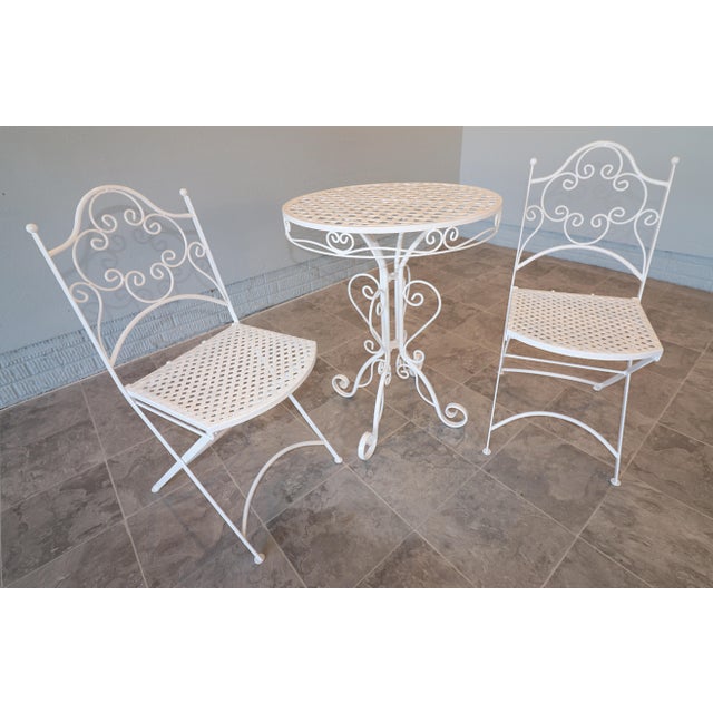 Vintage Mid-Century Wrought Iron Bistro Set, 3 Pieces For Sale - Image 9 of 11