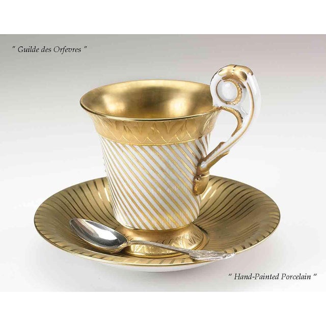 1990’s Vintage/New KPM Collectors Cup & Saucer Yellow Fond With Painting and Graceful Rosace Handle For Sale - Image 13 of 15